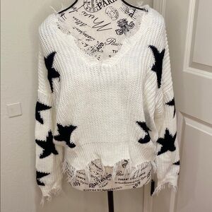 White and Black Star Sweater “Golden Goose Look”